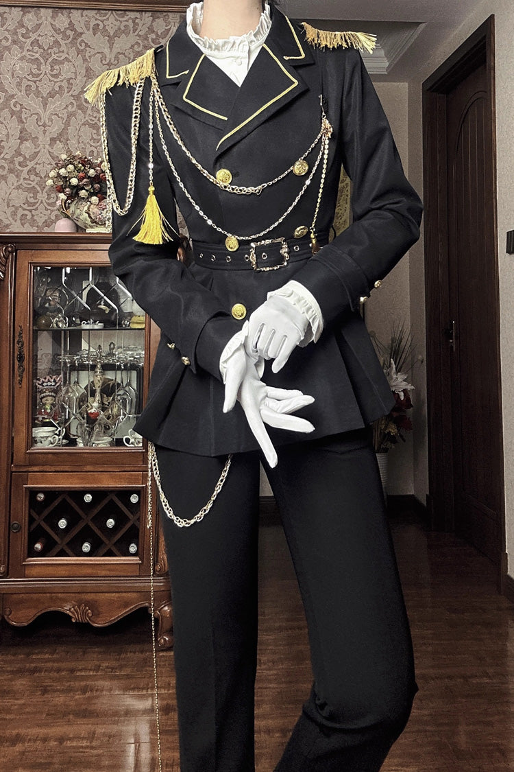 Black Lapel Collar Long Sleeves Ouji Military Prince Handsome Lolita Suit Coat