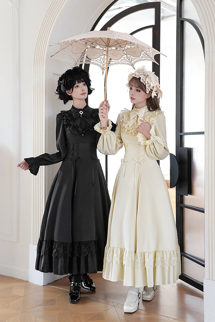 Letters & Poems · Day and Night Stand Collar Long Sleeves Ruffle Bowknot Lace-Up Gothic Lolita Dress 2 Colors