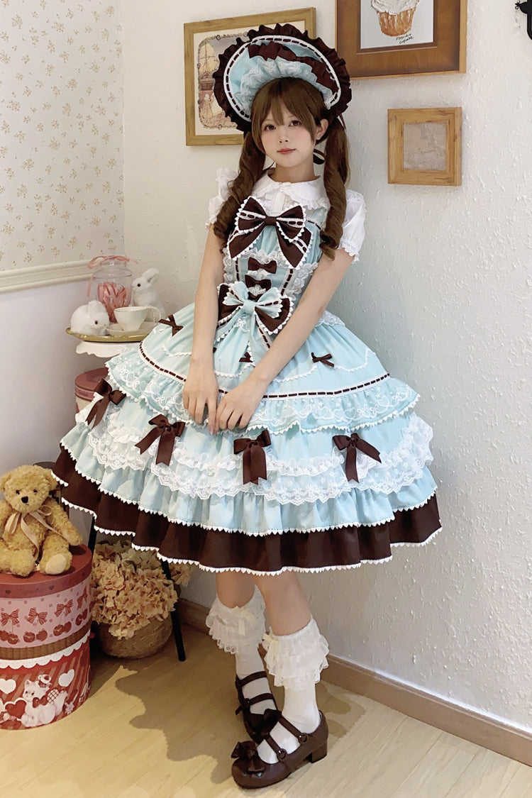 Mint Chocolate Fondant Cake Sleeveless Multi-Layered Ruffle Bowknot Lace Sweet Lolita Jsk Dress