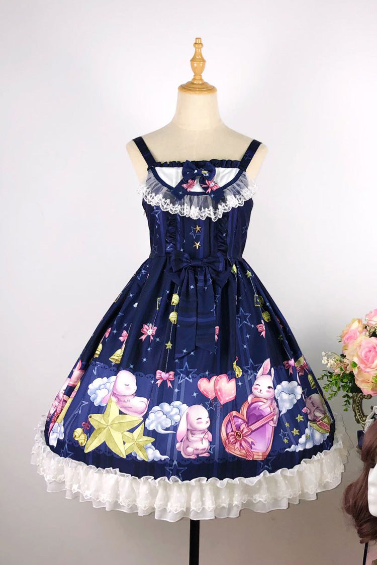 Bunny Star Paradise Sleeveless Print Ruffle Bowknot Lace Sweet Lolita Jsk Dress 4