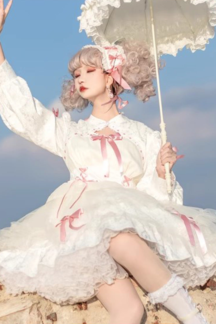 Love Song Long Sleeves Multi-Layered Jacquard Ruffle Bowknot Sweet Gothic Lolita Dress 3 Colors