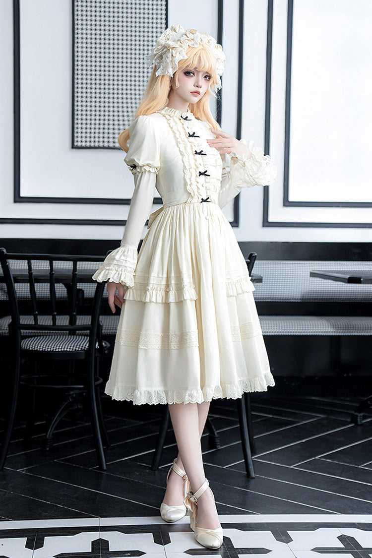 Ivory Birch Appointment Stand Collar Long Puff Sleeves Ruffle Bowknot Sweet Lolita Dress