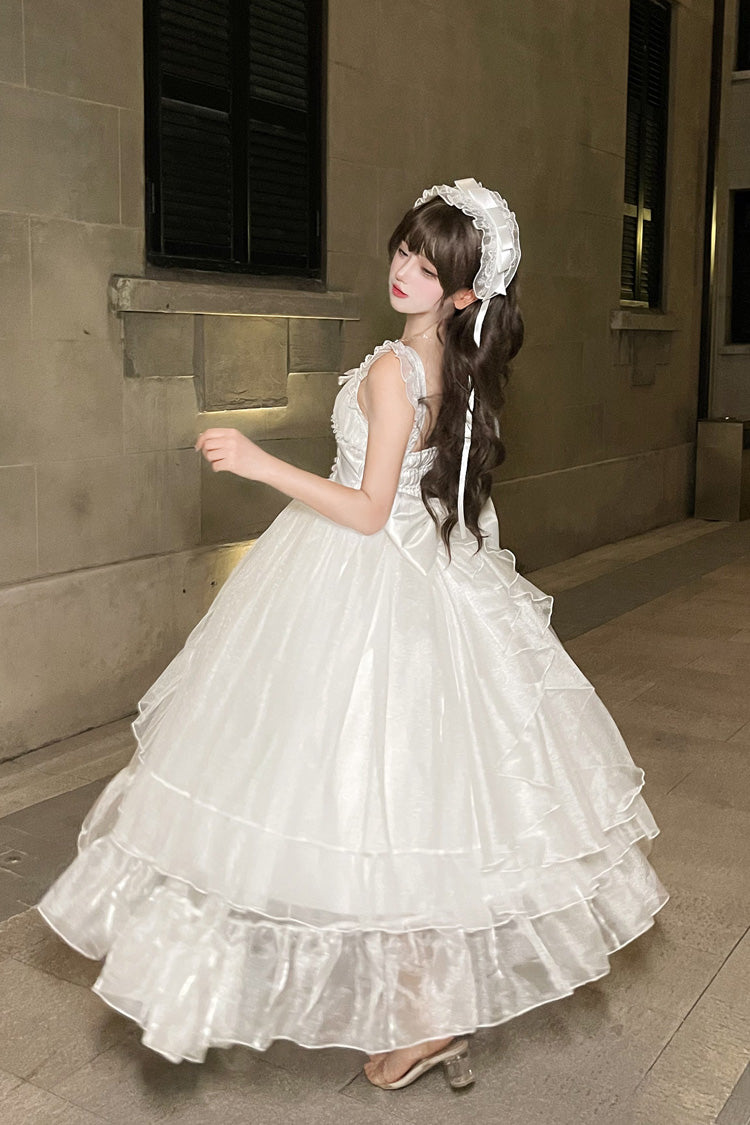 White Moonlight Sonata Ruffle Cardigan Bowknot Lace Sweet Vintage Lolita Jsk Dress