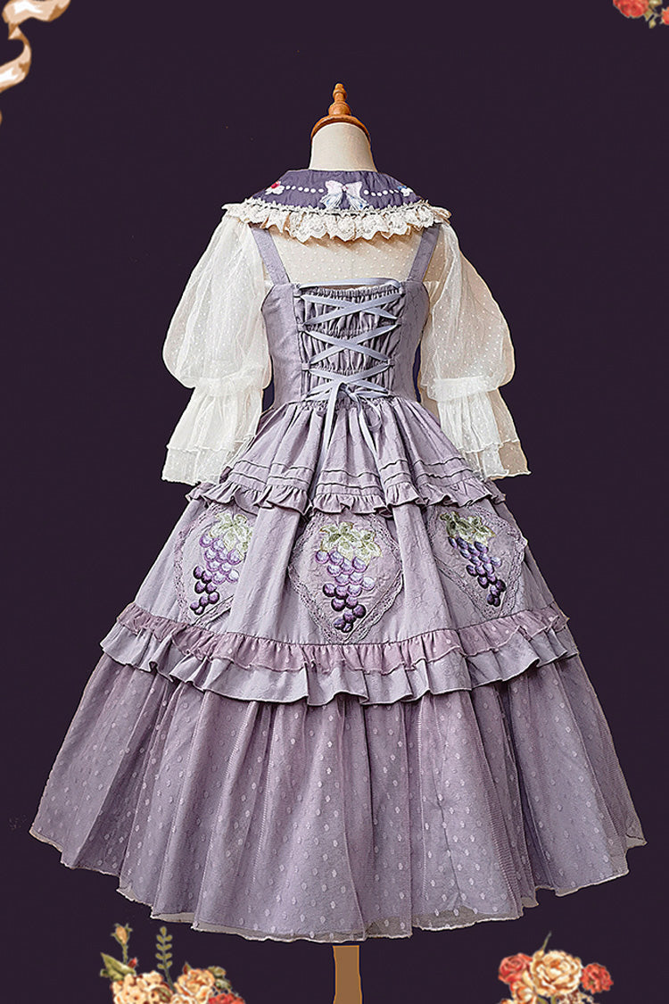 Purple Vineyard Sleeveless Jacquard Print Ruffle Embroidery Sweet Lolita Jsk Dress
