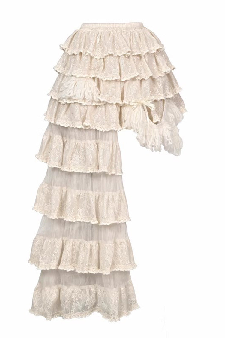 Light Brown Slavic Noble Lady Sleeveless Multi-Layered Sparkling Diamonds Ruffled Bow Lace-Up Irregular Gothic Elegant Lolita Skirt & Corset Set