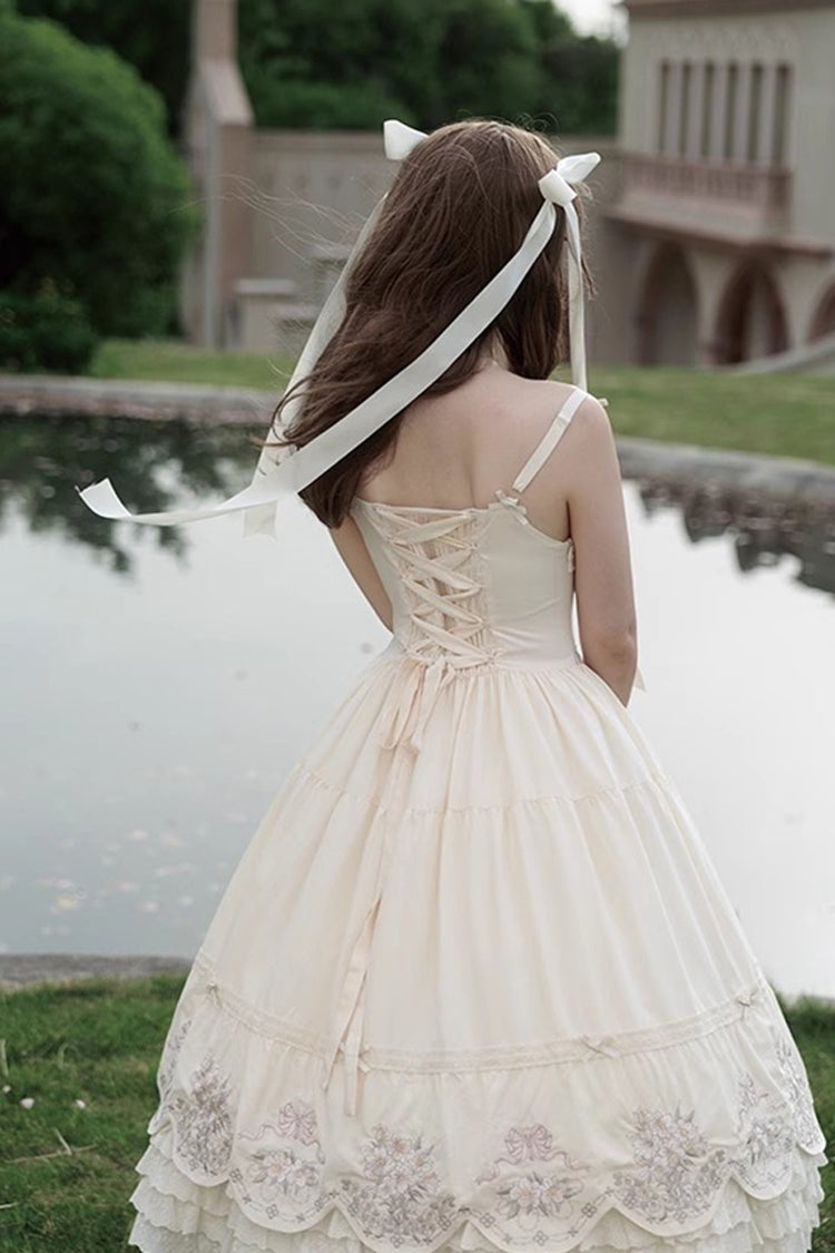 Apricot Fantasy Butterfly Triple-Layered Ruffle Embroidery Bowknot Lace Sweet Princess Lolita Jsk Dress