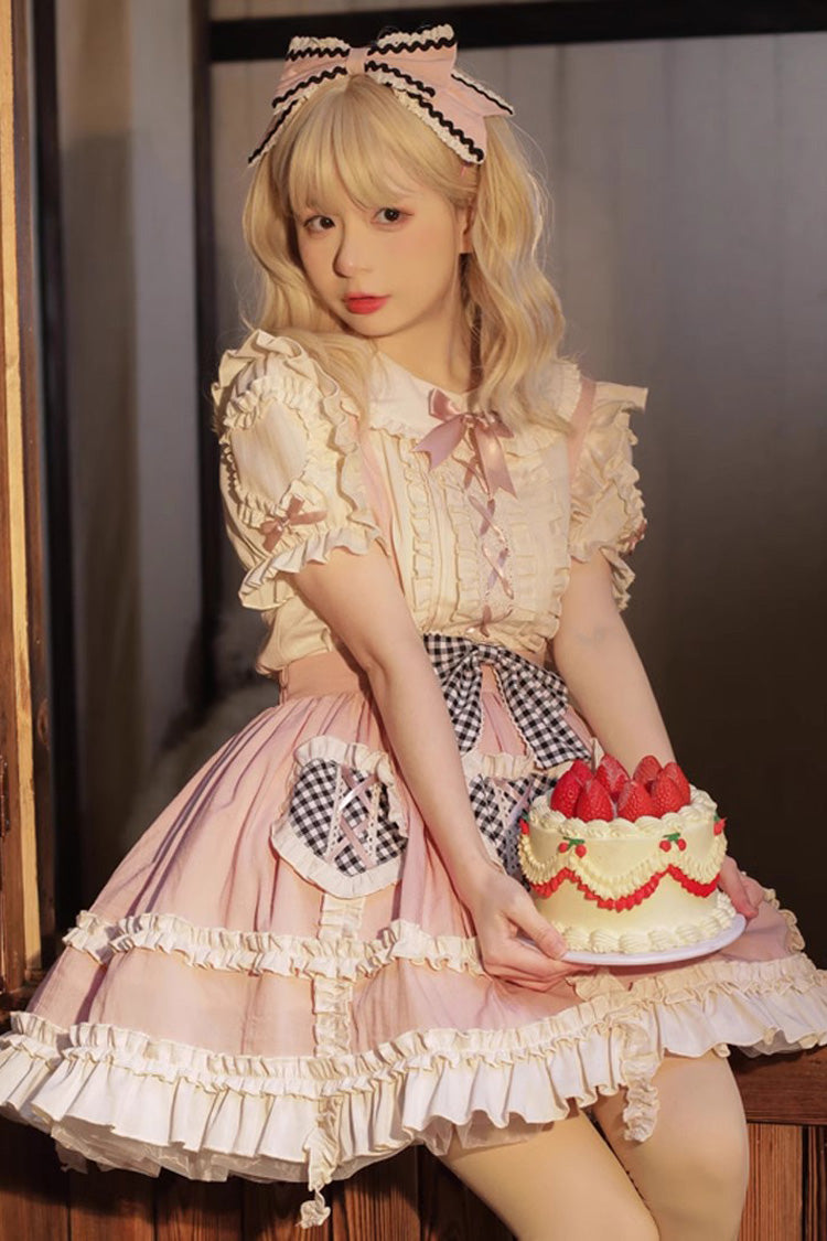 Pink Dorothy Heart Ruffle Bowknot Sweet Lolita Skirt Strap Dress