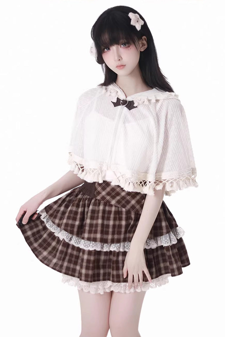 Brown Warm Summer Days Double-Layered Printed Ruffled Spliced Lace Sweet Lolita Skirt