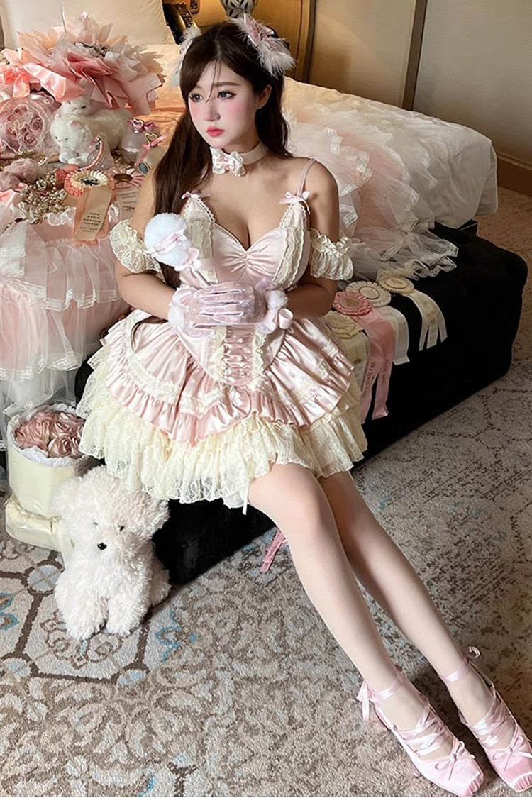 Pink Ballet Cat Multi-Layered Ruffle Bowknot Lace Sweet Ballet Lolita Jsk Dress