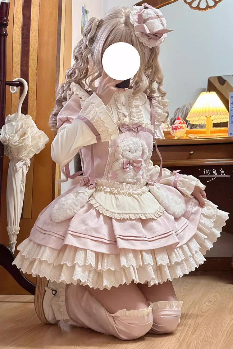 Pink Rabbit Trap Short Sleeves Triple-Layered Ruffle Bowknot Sweet Lolita Dress