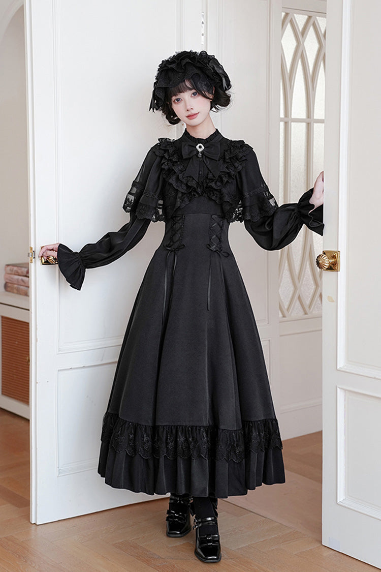 Letters & Poems · Day and Night Stand Collar Long Sleeves Ruffle Bowknot Lace-Up Gothic Lolita Dress 2 Colors