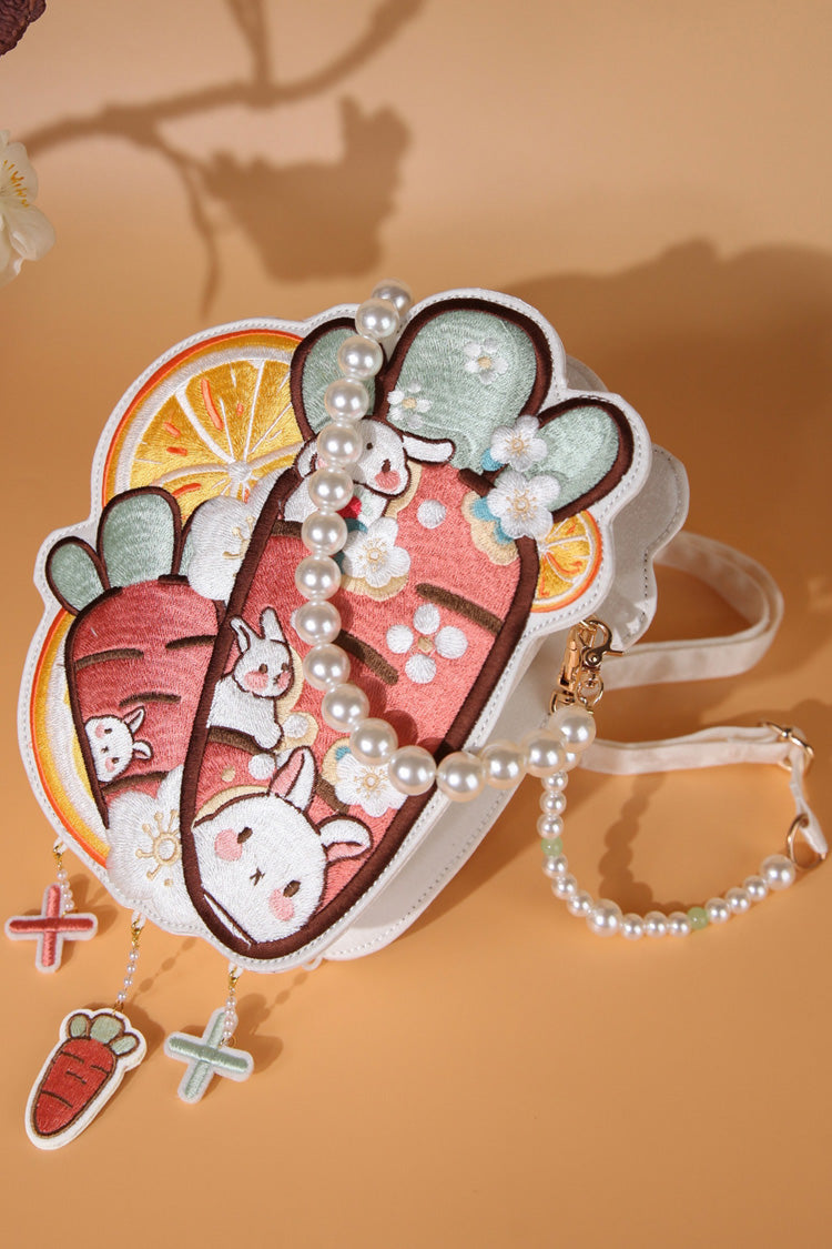 Multi-Color Rabbit Carrot Lemon Embroidery Sweet Lolita Crossbody Bag