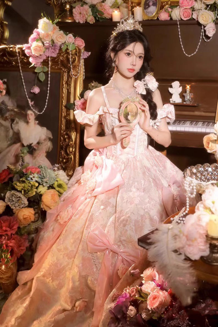 Off Shoulder Print Hanayome Embroidery Bowknot Sweet Princess Lolita Dress 2 Colors