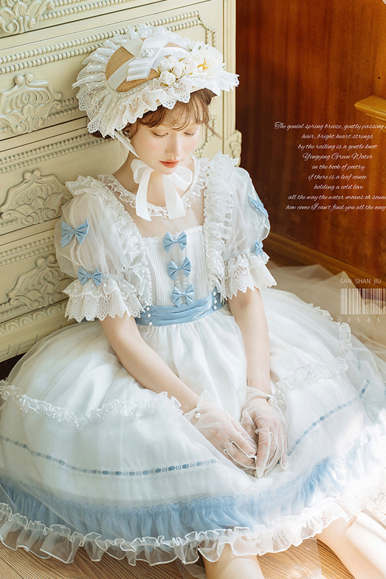 Moonlight Sonata Short Sleeves Ruffle Bowknot Lace Sweet Lolita Dress 4 Colors