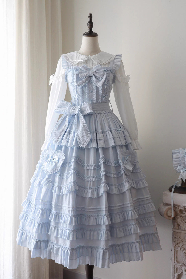 Blue Heart In Love Multi-Layered Ruffled Bow Sweet Lolita Jsk Dress