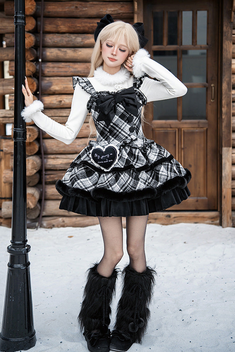 Letters & Poems · Snowy Night Serenade Triple-Layered Print Ruffle Bowknot Sweet Lolita Jsk Dress Set 2 Colors