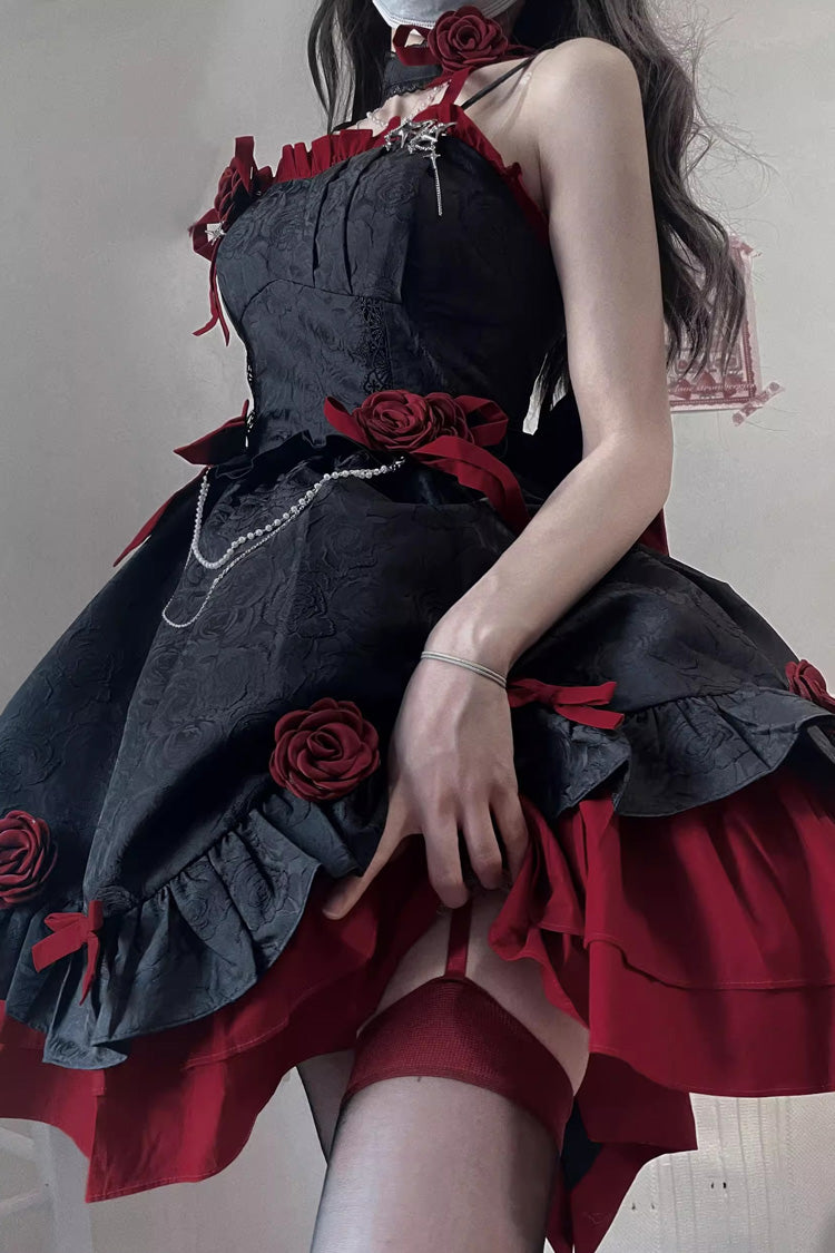 Red/Black Print Ruffle Bowknot Gothic Princess Lolita Jsk Dress