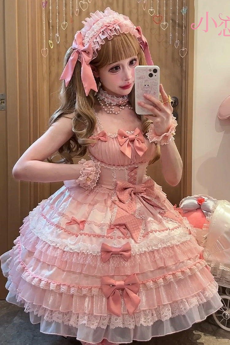 Pink Little Lovetine Multi-Layered Ruffle Bowknot Lace Sweet Gorgeous Lolita Jsk Dress