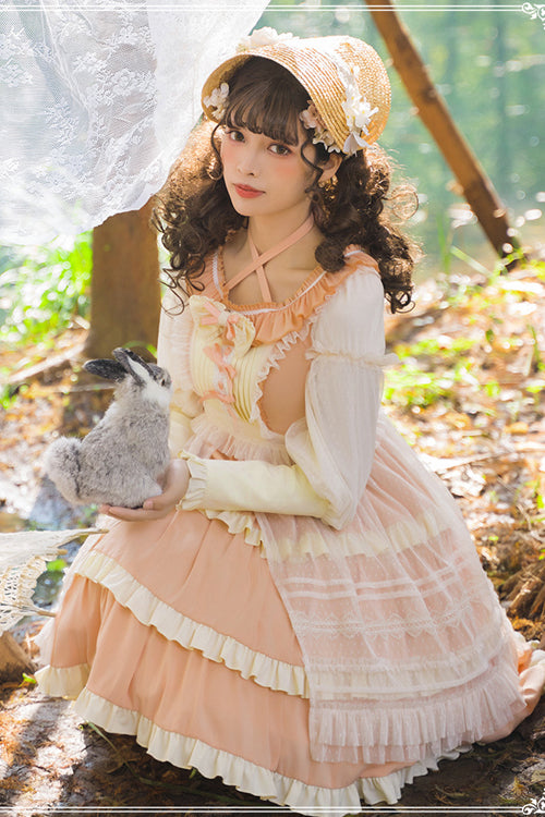 Round Collar Long Sleeve High Waist Multi-Layer Ruffled Sweet Lolita OP Dress