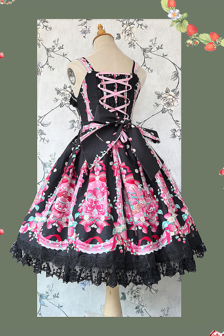 Strawberry Chef Sleeveless Print Bowknot Lace Sweet Lolita Jsk Dress 4 Colors