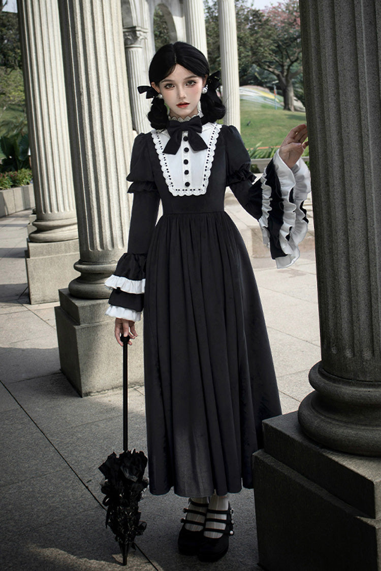 Black Sleepless Night Long Hime Sleeves Ruffle Bowknot Gothic Lolita Dress