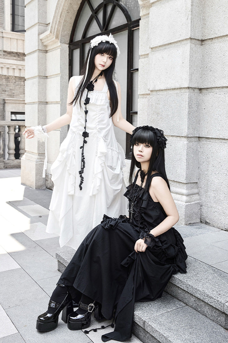 White Dream Sleeveless Ruffle Gothic Lolita Strap Dress