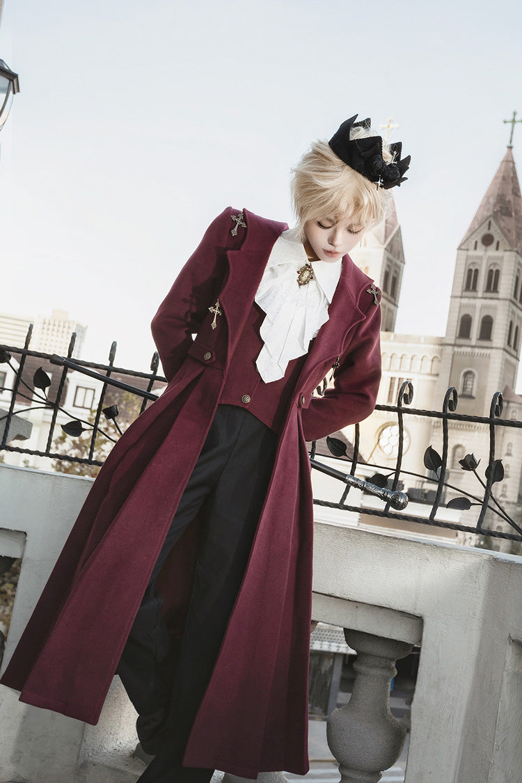 Red The Legend of Dracula Bat Collar Long Sleeves Prince Handsome Ouji Lolita Coat