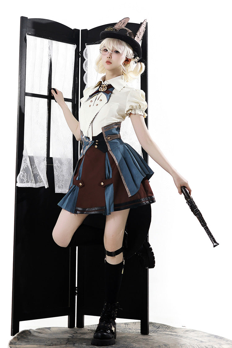 Fairy Town Train Conductor British Academy Short Sleeves Embroidery Punk Handsome Lolita Skirt Set