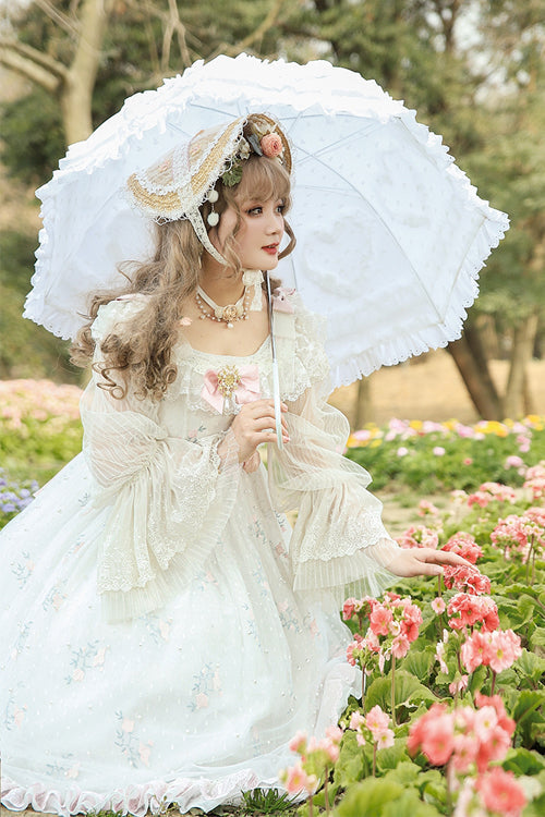 White Pearl Lace Lily Of The Valley Floral Embroidery Plus Size Sweet Lolita JSK Dress