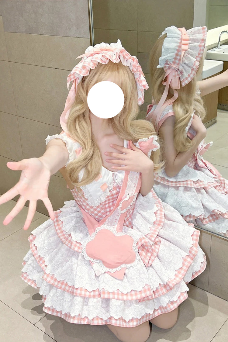 Pink Star Grant Angel Triple-Layered Print Ruffle Sweet Lolita Dress