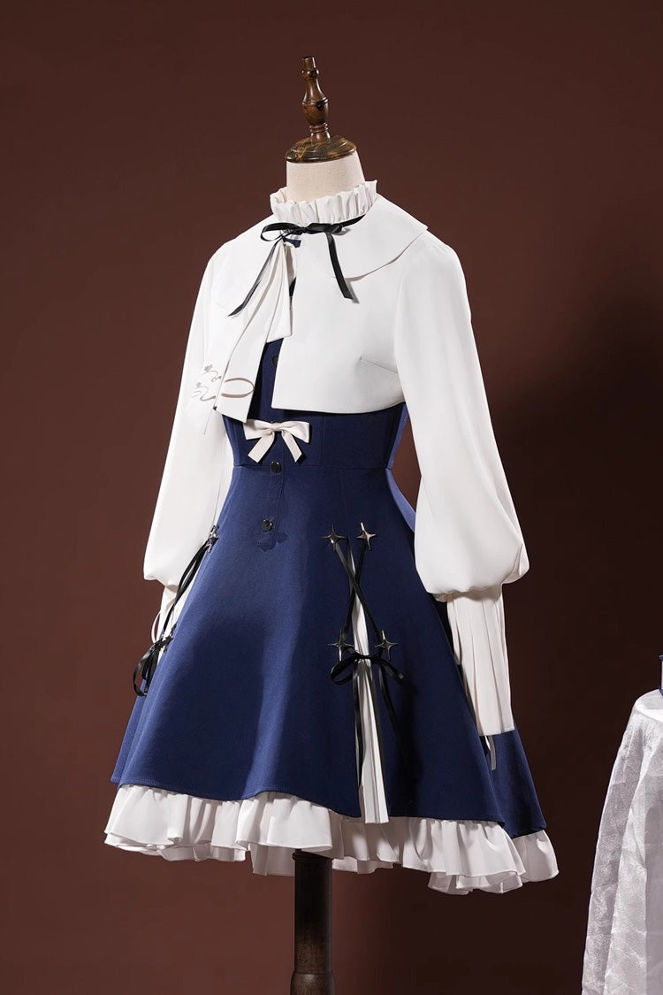 Blue/White Arknights Amiya Ruffle Bowknot Classic Cosplay Lolita Dress Set