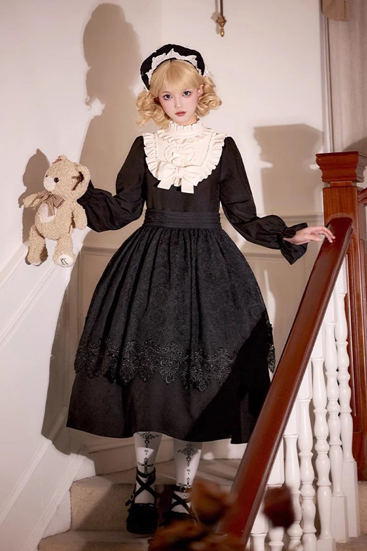 Black Twilight Choir Long Sleeves Bowknot Lace Sweet Vintage Lolita Dress 2 Versions