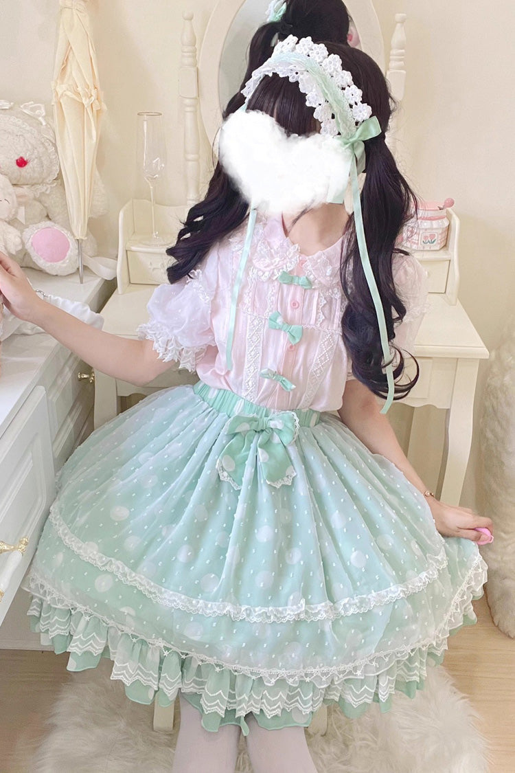Wave Candy Triple-Layered Print Ruffle Bowknot Sweet Lolita Skirt 3 Colors