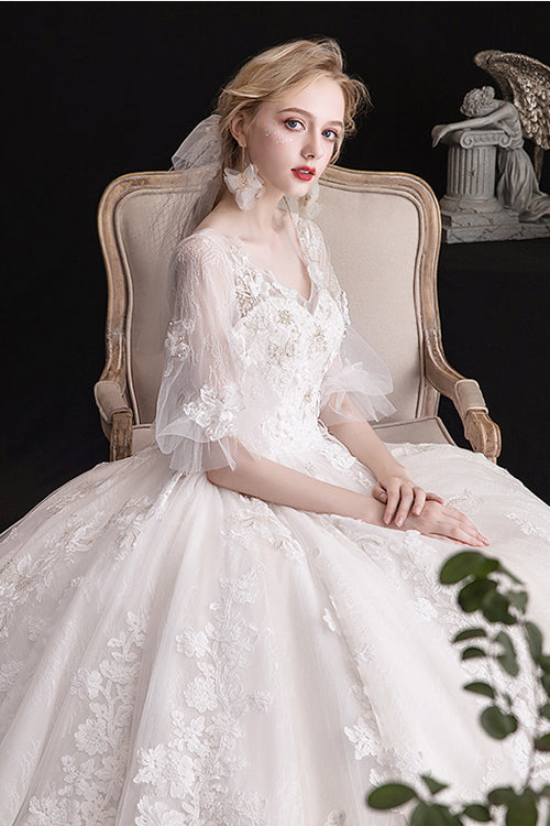 White V Collar Lace Embroidered Short Sleeves High Waisted Long Hanayome Sweet Lolita Dress