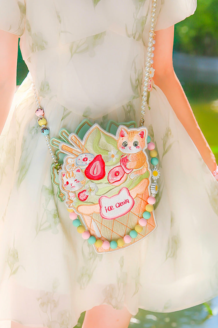 Multi-Color Ice Cream Cat Embroidery Sweet Lolita Crossbody Bag