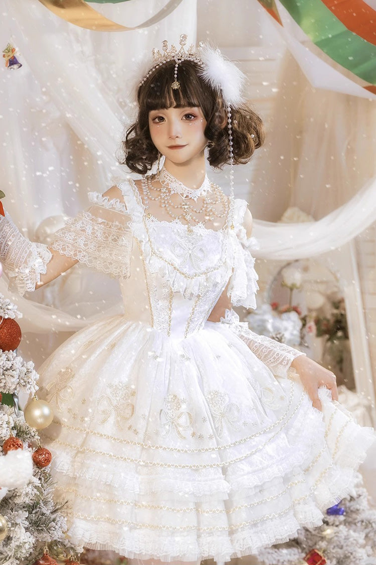 White Multi-layer Dream Dance Print Embroidery Tulle Sweet Princess Lolita Jsk Dress