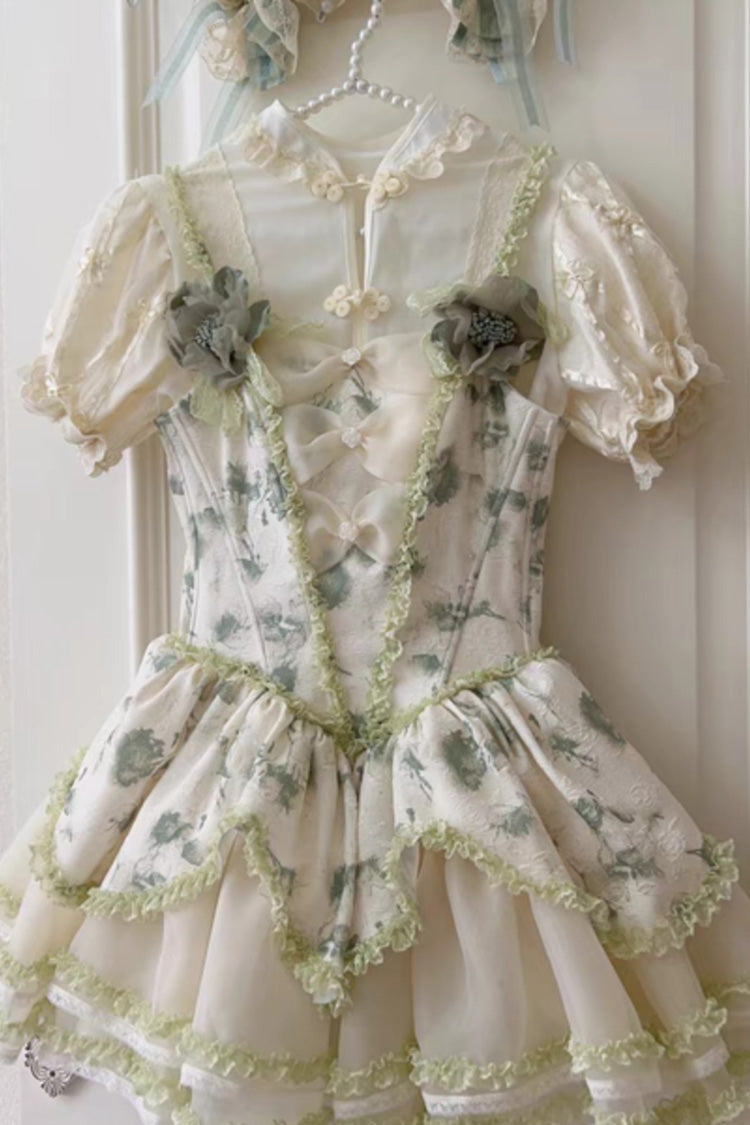 Jasmine Rain Print Stitching Lace Sweet Lolita Jsk Dress 6 Colors