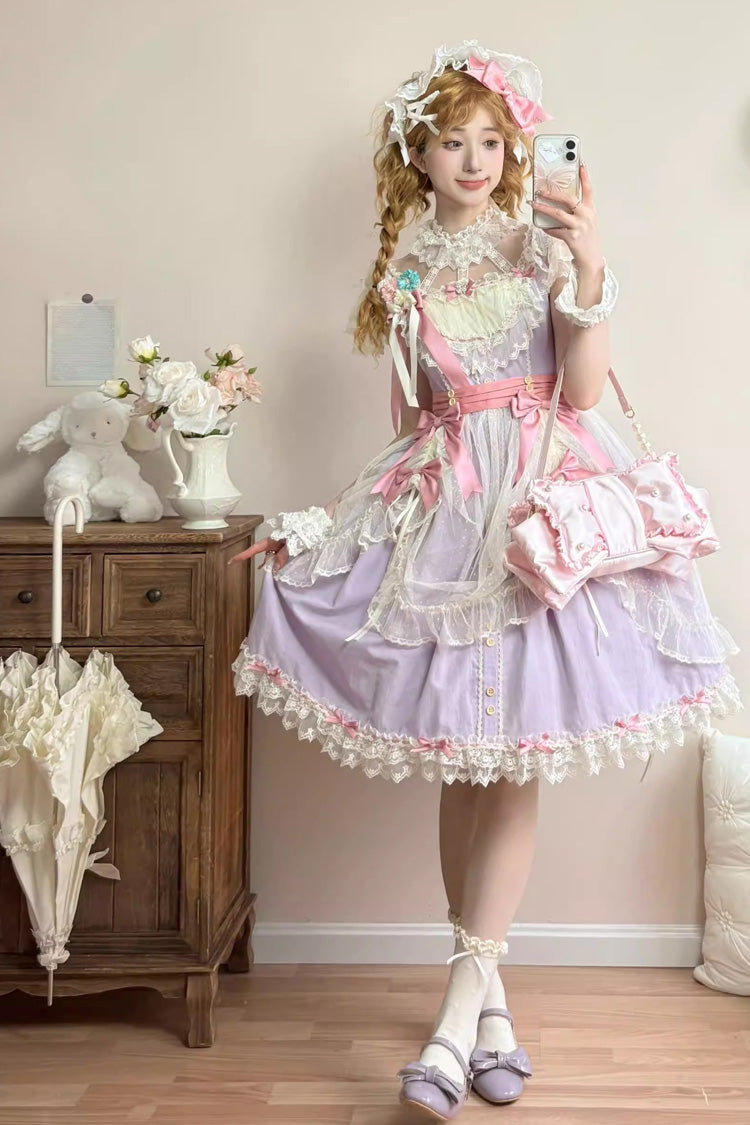 Purple Sakura's Spring Resonance Sleeveless Ruffled Bow Sweet Lolita Jsk Dress (Short Version)