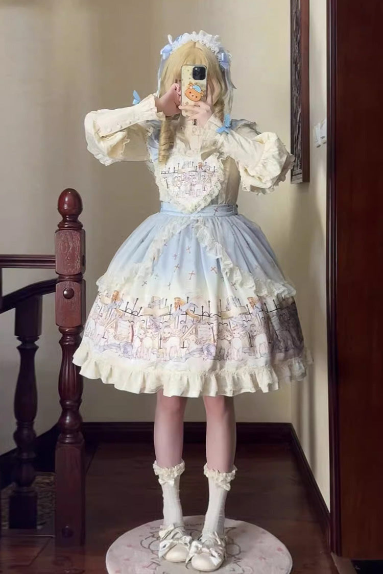 Angel Lamb Printed Ruffled Bow Sweet Lolita Skirt 3 Colors