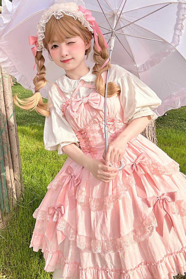 Pink Miss Pearl Sleeveless Double-Layered Bowknot Lace Lace-Up Sweet Lolita Jsk Dress