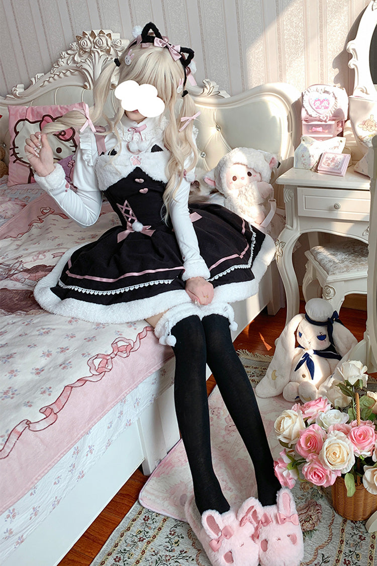 Star Who Meow Double-Layered Bowknot Autumn and Winter Sweet Lolita Jsk Dress 3 Colors
