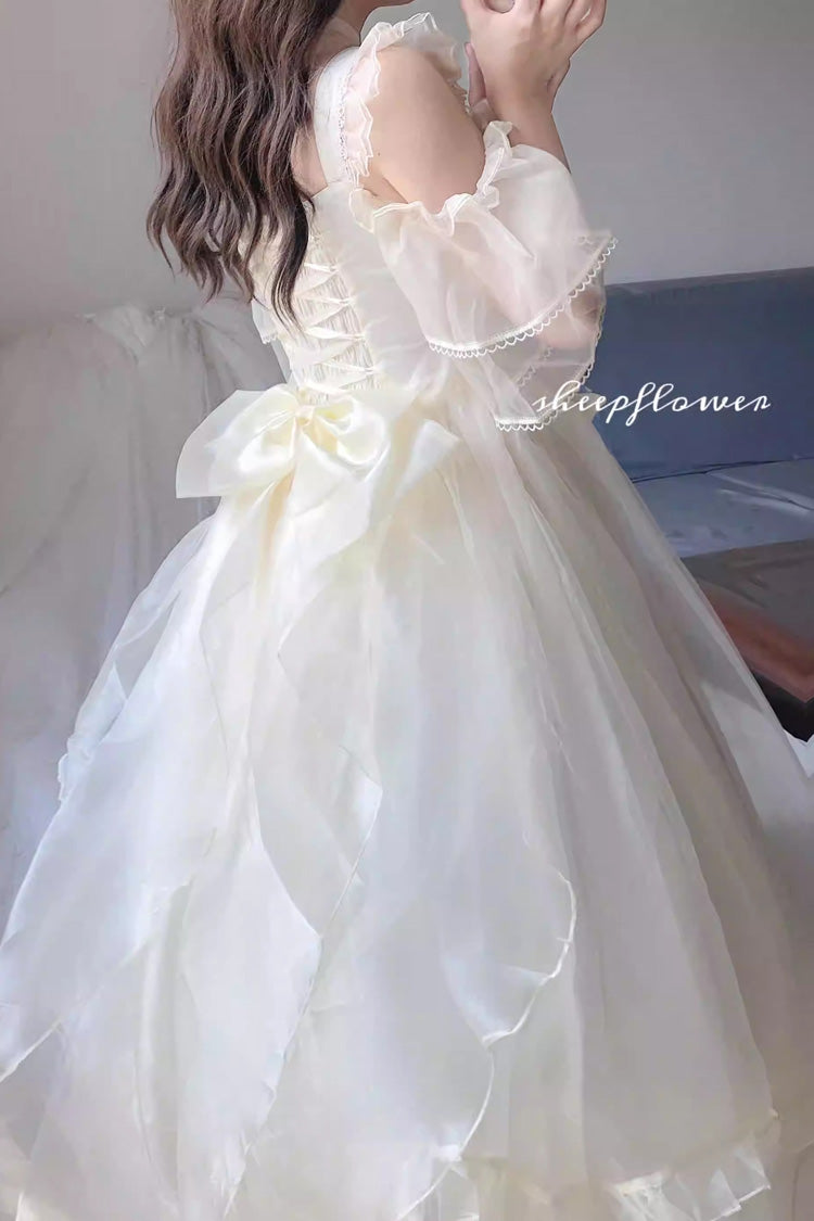 Spring Confession Ruffle Bowknot Mesh Sweet Lolita Jsk Dress (Long and Short Version) 2 Colors
