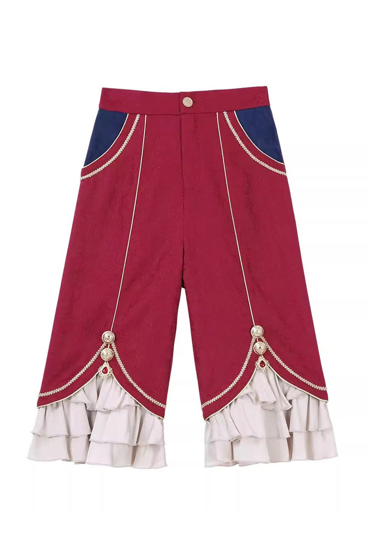 Red/Blue Royal Glory Stand Collar Long Sleeves Ruffled Embroidered Gothic Vintage Prince Palace Ouji Lolita Set