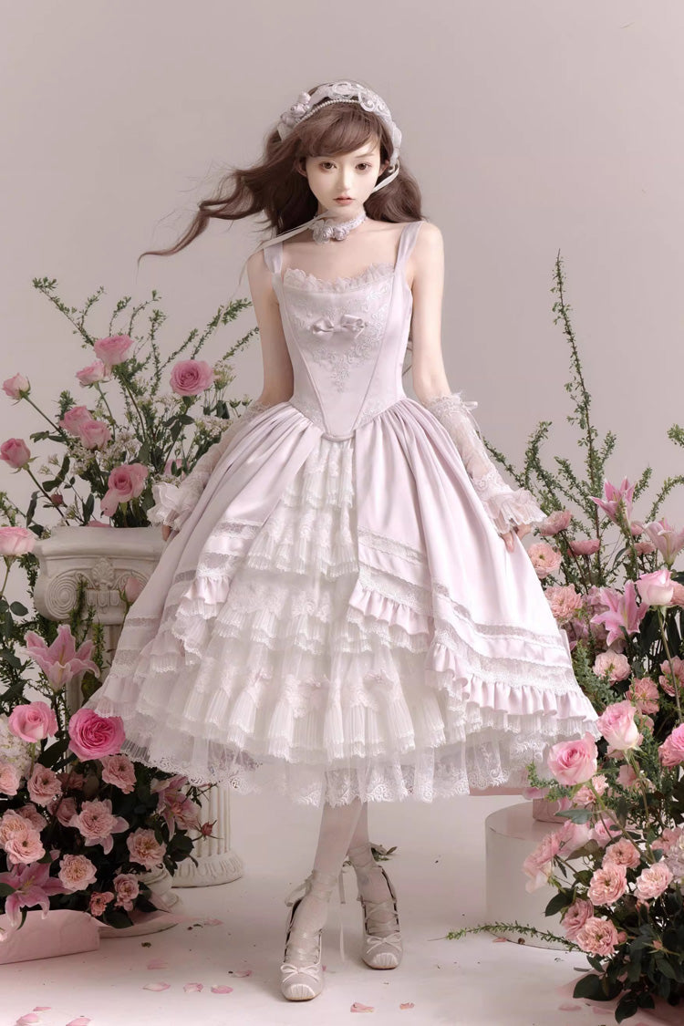 Pink Promise of the Rose Multi-Layered Ruffled Hanayome Open-Front Bow Sweet Gorgeous Lolita Jsk Dress Set