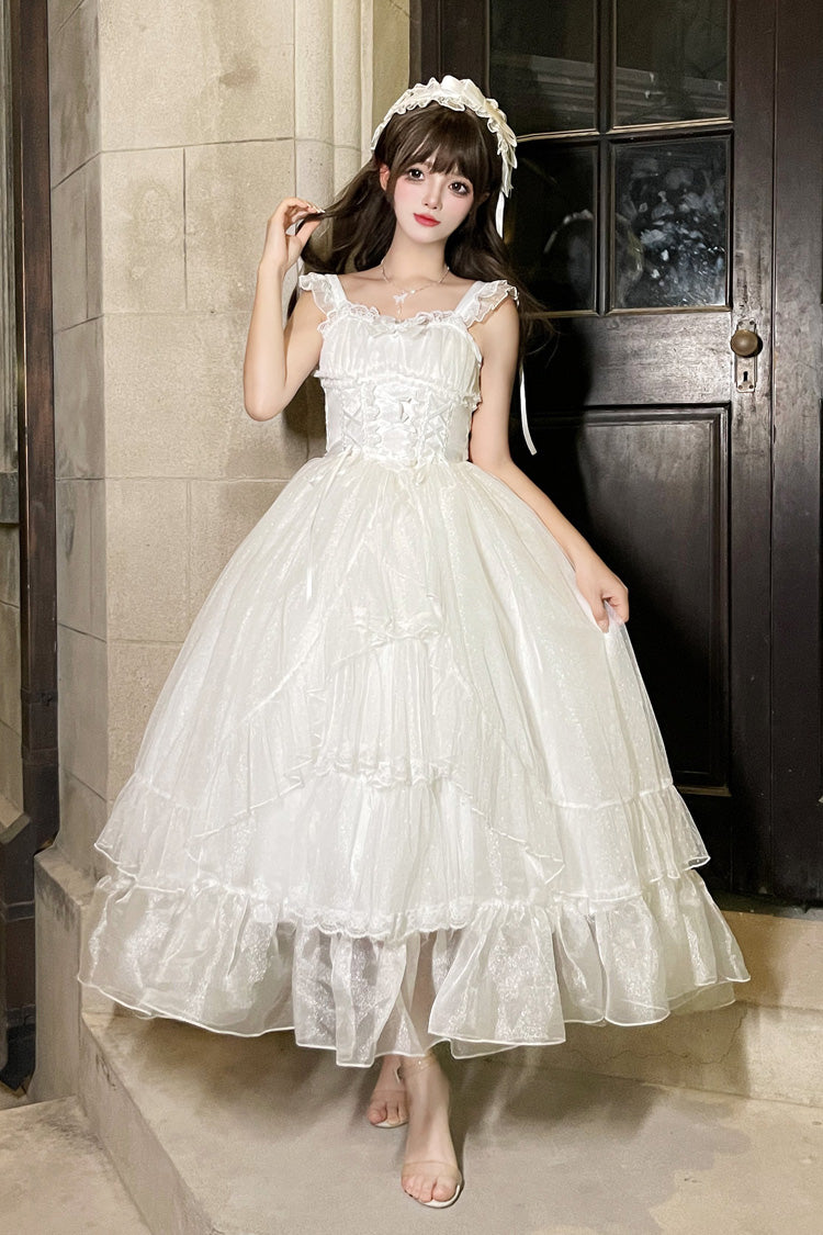 White Moonlight Sonata Ruffle Cardigan Bowknot Lace Sweet Vintage Lolita Jsk Dress
