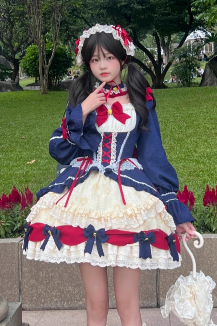 White/Blue Snow White Love Song Ruffle Cardigan Bowknot Short Sweet Lolita Dress