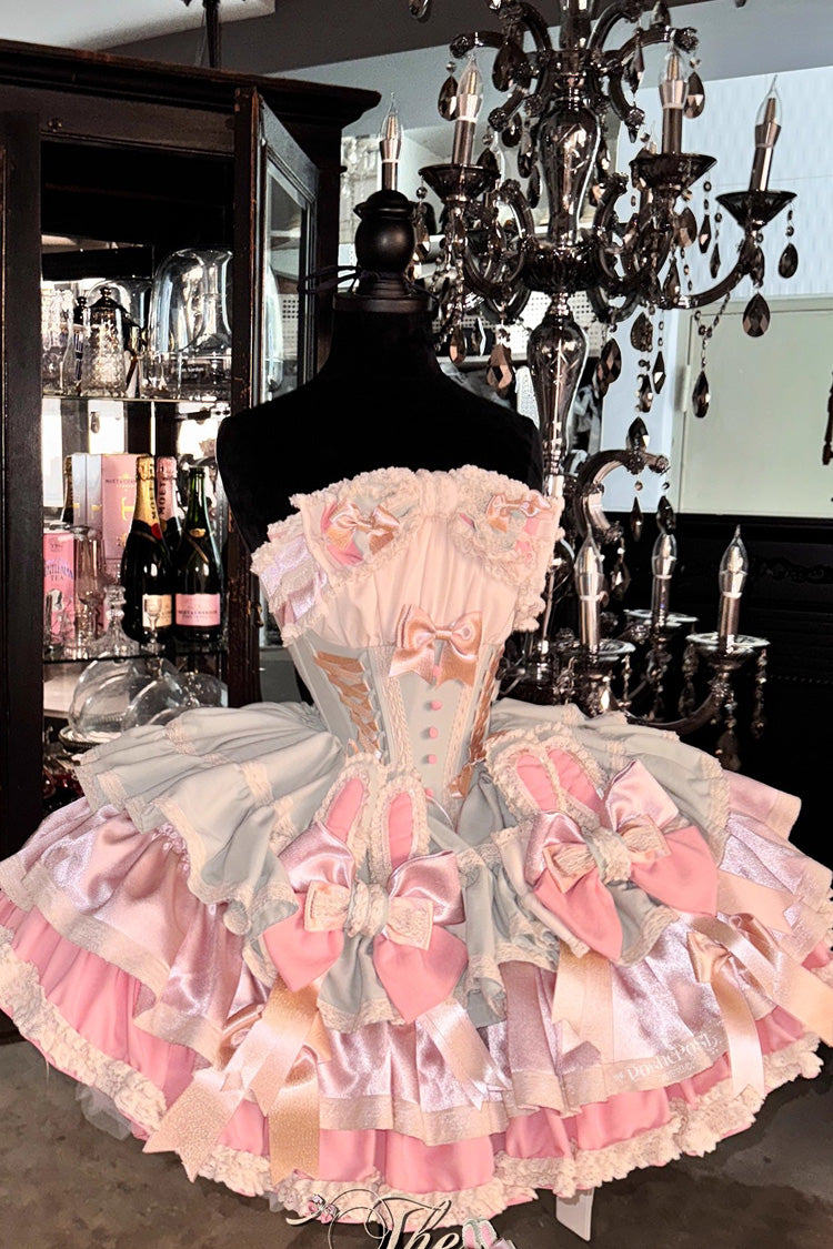 Ribbon Dance Multi-Layered Ruffle Bowknot Lace-Up Sweet Princess Lolita Dress 3 Colors