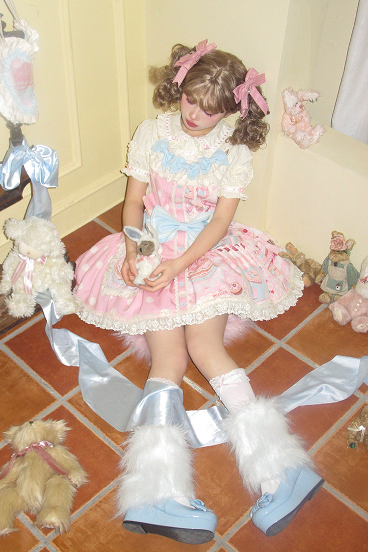 Pink Cake Chocolate Dessert Print Ruffle Bowknot Sweet Lolita Strap Dress