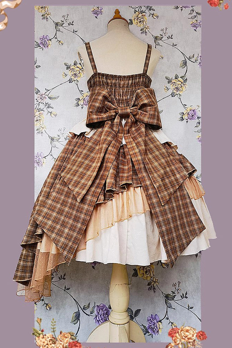 Multi-Color Triple-Layered Print Bowknot Lace Asymmetric Classic Vintage Lolita Dress 5 Colors