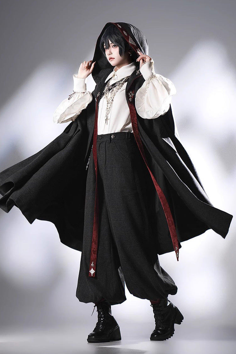 Black Sacred Vow Print Hooded Vintage Elegant Prince Handsome Ouji Lolita Cloak